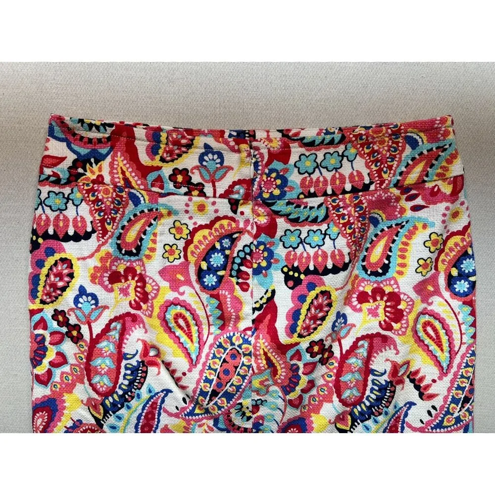 Talbots Women's Cotton Pencil Skirt Flat Front Sz 8p Multicolor Paisley Back Zip - Picture 10 of 11